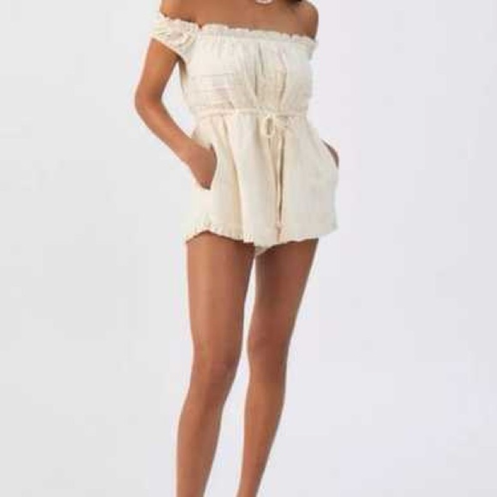 Urban Outfitters Romper cream/Ivory size medium off shoulder cotton fully lined.